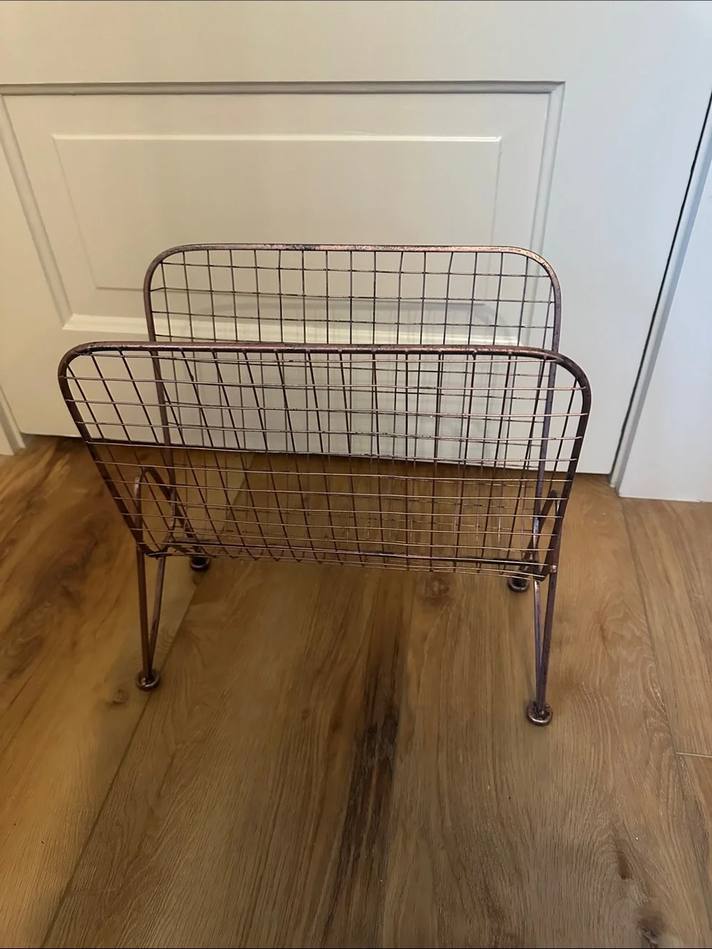 Vintage MCM Metal Wire Magazine Rack or Record Stand - Copper Patina